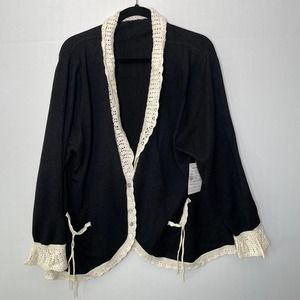 A&B Fashion Silk Cashmere Crochet Detail Black Button Front Cardigan Size 2X
